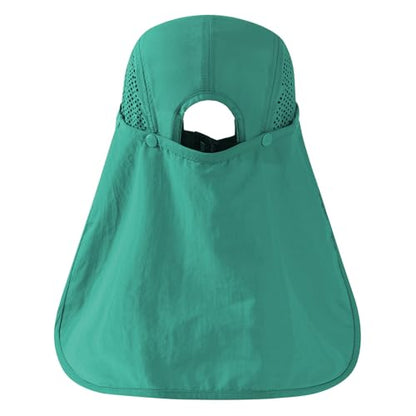BASSDASH UPF 50+ Foldable Fishing Hat Baseball Cap with Removable Neck Flap Portable for Men Women Golf Hiking - color: Aqua Green With Foldable Brim