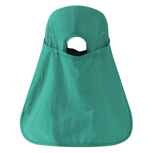 BASSDASH UPF 50+ Foldable Fishing Hat Baseball Cap with Removable Neck Flap Portable for Men Women Golf Hiking - color: Aqua Green With Unfoldable Brim