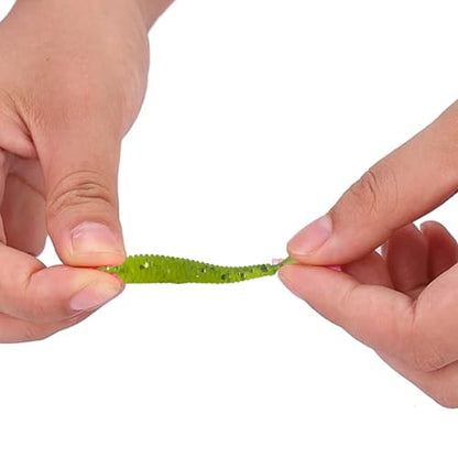 50PCS 5cm Soft Plastic Fishing Lures, PVC Paddle Tail Swimbaits for Bass Trout Walleye Crappie, T-Tail Grub Worm Baits Tackle Accessory - color: Green