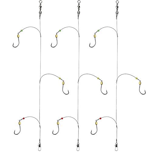Fishing Hook with Leader,5 Hooks Fishing Rig-7 Strands Nylon Coated Fishing Leader with Swivle,Snap,Hooks - color: 3 hooks rig, size: 15#