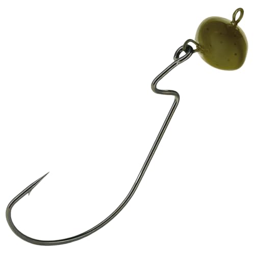 Reaction Tackle Football Swing Jig, Free-Swinging Hook with Football Head for Bass Fishing, Deep Water and Rocky Terrain (5-Pack) - color: Green Pumpkin, size: 3/4 Oz