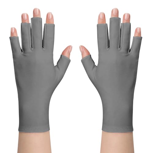 Utaly Women Sunblock Fingerless Gloves Non-Slip UV Protection Driving Riding Summer Outdoor Gloves for Women Girls - color: Grey