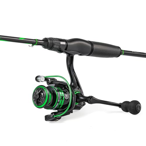 One Bass Fishing Rod Reel Combos, Spinning & Casting Combo, Graphite 2Pc Blanks, Stainless-Steel Guides, Super Polymer Handle - color: Spinning Combo-2 PACK, size: 6'0"