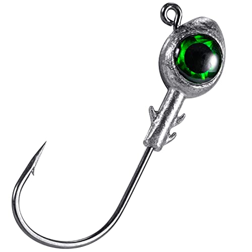 Dr.Fish 10 Pack Fishing Eyes Jigs 3D Eyes Trout Heads Bass Hook Saltwater Swimbait Jig Heads Freshwater Walleye Redfish Striper 1/2oz 3/8oz 1/4oz 3/16oz - color: Green Eyes, size: 1/8oz-Hook #1