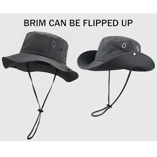 Fishing Hat with Summer Breathable Neck Gaiter, Wide Brim Sun Hat for Men & Women, Outdoor UV Sun Protection Hat & Face Mask - color: Dark Grey
