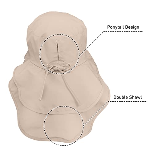 Womens Sun Hat UPF 50+ Wide Brim and Ponytail Hole, Hiking Safari Hat with Neck Flap… - color: Beige