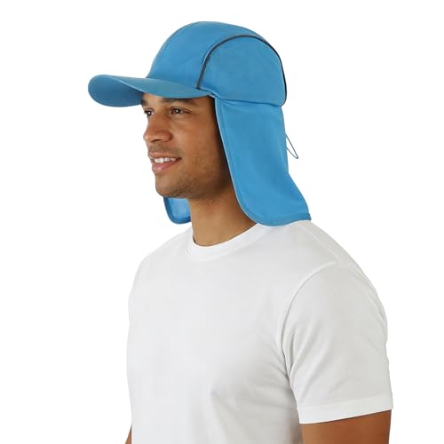 High Visibility Reflective Work Safety Hat Wide Brim Boonie Sun Hat UV Protection Fishing Cap with Neck Flap - color: Blue