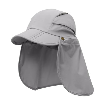 Men Women Safari Fishing Sun Cap with Removable Neck Flap UPF 50+ UV Protection Quick Dry Breathable Hats - color: Light Grey