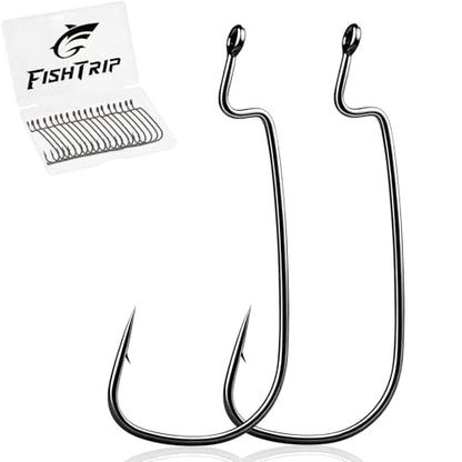 FishTrip 25/50pcs EWG Fishing Hooks for Bass Fishing, Extra Wide Gap Offset Worm Hooks Texas Rig Fish Hooks for Bass Trout Freshwater Saltwater (#10–8/0) - size: #10_50pcs