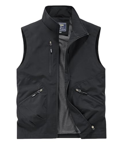 Utility Vest for Men Fishing Golf Travel Hiking Photo Outwear Lightweight Sleeveless Jacket with Pockets - color: Black1, size: Small