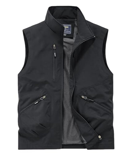 Utility Vest for Men Fishing Golf Travel Hiking Photo Outwear Lightweight Sleeveless Jacket with Pockets - color: Black1, size: Small
