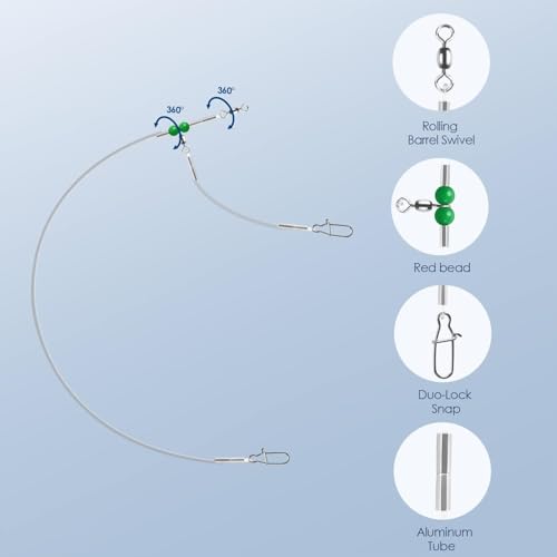 Fishing Leader Fishing Rigs, Luroad 6/12/18 Pcs Nylon-Coated Lines with Swivels Snap Beads, Stainless Steel Hooks Crimps Saltwater Freshwater for Fishing Lovers Angler, 1 Arm/ 2 Arms - color: B.1 Arm-Green-12pcs