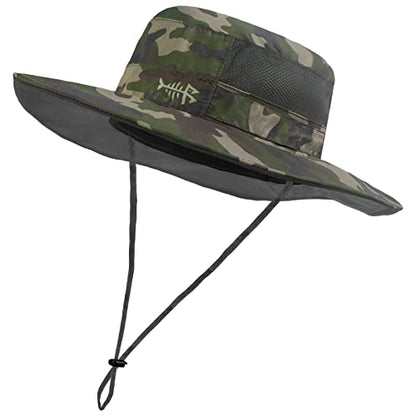 BASSDASH UPF 50+ Sun Fishing Hat Water Resistant with Detachable Neck Flap - color: Army Green Camo - Big Head Size