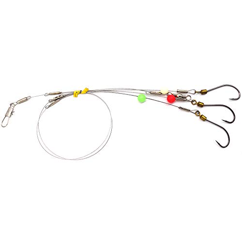 Fishing Hook with Leader,5 Hooks Fishing Rig-7 Strands Nylon Coated Fishing Leader with Swivle,Snap,Hooks - color: 3 hooks rig, size: 17#