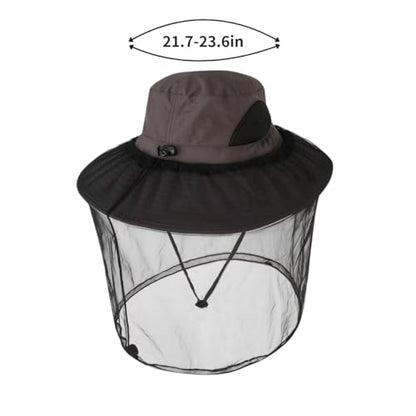 Mosquito Fishing Safari Mesh Net Hat with Neck Flap, Sun Protection Women Men Bug Cap, Hidden Netting Boonie - color: Dark Gray Black