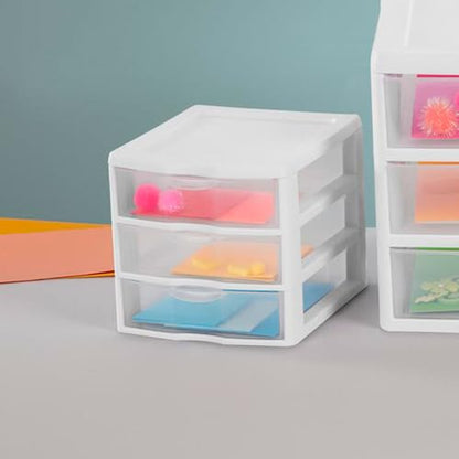 Sterilite Clearview Plastic Multipurpose Small 3 Drawer Desktop Storage Organization Unit for Home, Classrooms, or Office Spaces, White, 6 Pack - size: 6 Pack