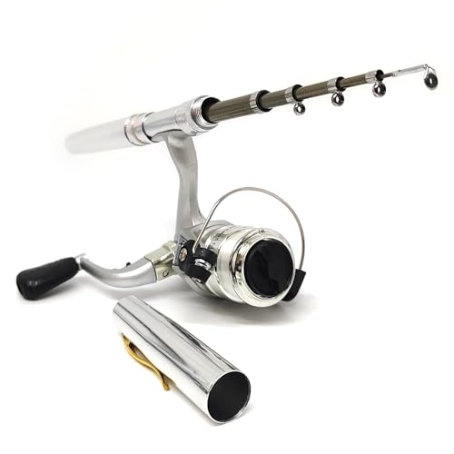Compact Pocket Telescopic 38inch Mini Pen Fishing Rod Spinning Reel Combos Pen Folded Fishing Pole Spinning Wheel Gift for River, Lake, Reservoir, Ice Fishing and So On - color: Silvery