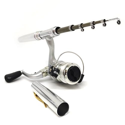 Compact Pocket Telescopic 38inch Mini Pen Fishing Rod Spinning Reel Combos Pen Folded Fishing Pole Spinning Wheel Gift for River, Lake, Reservoir, Ice Fishing and So On - color: Silvery