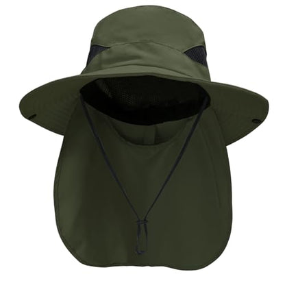 NPQQUAN Sun Hats for Men Women with Neck Flap UPF 50+ UV Protection Wide Brim Bucket Hat Safari Hiking Fishing Hats - color: Green（neck Flap）