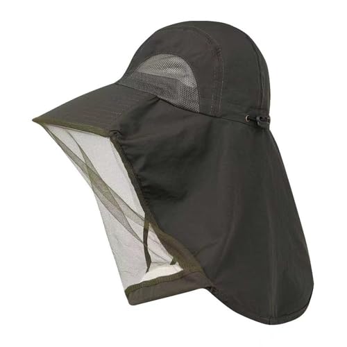 Mosquito Fishing Safari Mesh Net Hat with Neck Flap, Sun Protection Women Men Bug Cap, Hidden Netting Boonie - color: Sage Gray