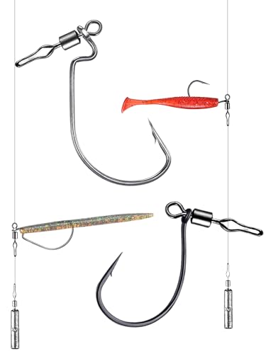 40-Pack Swivel Drop Shot Hooks, Weedless Wide Gap Quick Clip Hooks, Premium Carbon Steel Sharp Anti-Twist Rust-Proof Fishing Hooks, Easy Rigging for Bass Senko Worms Wacky Finesse Fishing - color: EWG 3/0