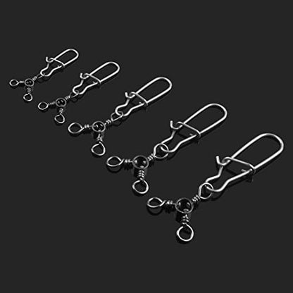 SILANON Fishing 3 Way Swivel Snaps Stainless Steel Cross Line Duo Lock Snap Swivels Saltwater Barrel Triple Swivels Fishing Tackle Connector for Catfish Trolling Surf Rig 26-83LB - size: 8#-35pcs