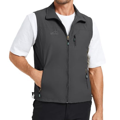KIWI RATA Mens Casual Lightweight Outdoor Vest Summer Fishing Safari Travel Outerwear Vests Cargo Utility Jacket - color: Grey, size: 3X-Large