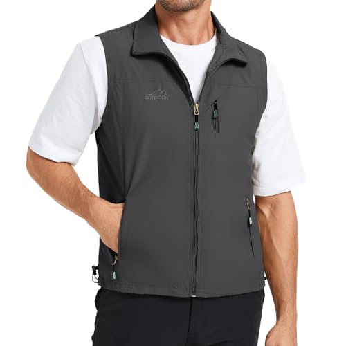 KIWI RATA Mens Casual Lightweight Outdoor Vest Summer Fishing Safari Travel Outerwear Vests Cargo Utility Jacket - color: Grey, size: X-Large