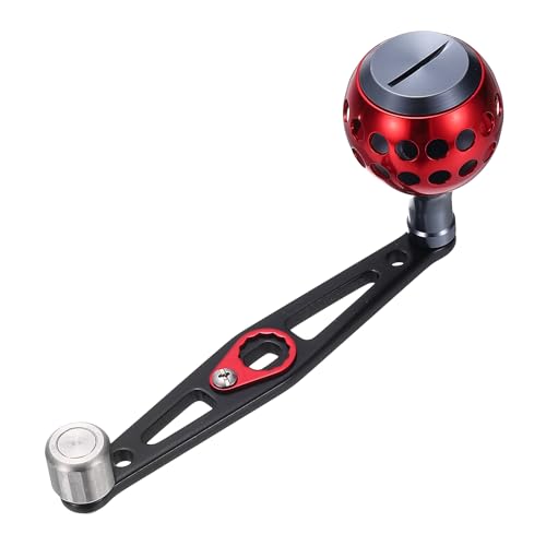 Baitcasting Power Handle, Metal Round Fishing Reel Rocker Handle Knob Replacement Parts - color: Black/Red