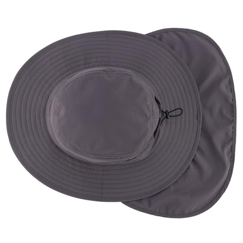 Connectyle Wide Brim Sun Hat for Men Women UPF 50+ Breathable Fishing Hat with Neck Flap Outdoor Hiking Safari Bucket Hats - color: Dark Grey