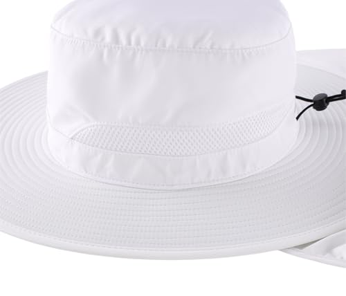 Connectyle UPF 50+ Wide Brim Sun Hat for Men Women UV Protection Fishing Hat with Neck Flap Outdoor Safari Bucket Hiking Hats - color: White