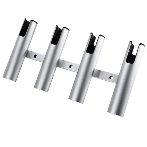 NovelBee 4 Tube Fishing Rod Holder for Boat,Aluminium Rod Rack with Screws | 4 Tube Rod Holder for Boat;Aluminium Fishing Rod Rack;Wall-Mounted Rod Pole Holder with Screws - color: Silver & Black