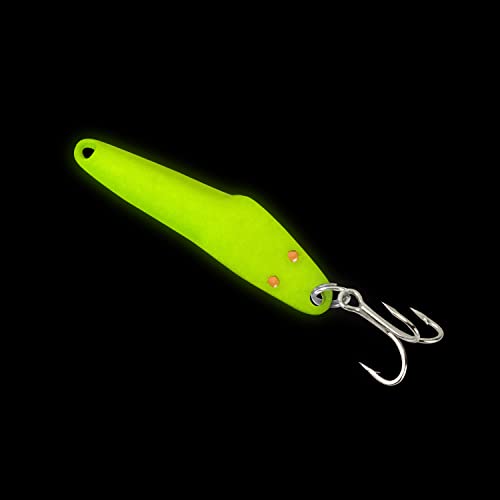 Al's Goldfish Lure Co. Lil' 49er Ice Jig - IFN50 Ice Fishing Jig with Treble Hook Off the Nose. Jigging Lure for Crappie, Perch, Panfish, Trout and Bass - 1/4 oz. 1-3/4" - color: Chartreuse Glow