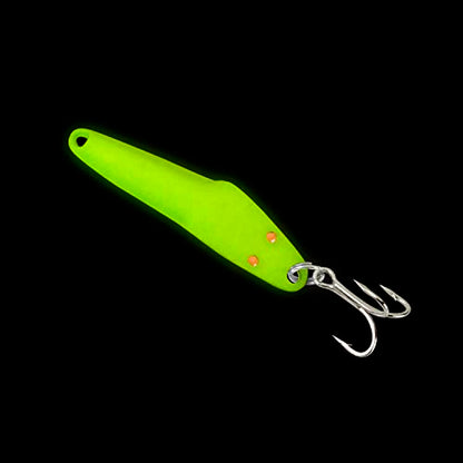 Al's Goldfish Lure Co. Lil' 49er Ice Jig - IFN50 Ice Fishing Jig with Treble Hook Off the Nose. Jigging Lure for Crappie, Perch, Panfish, Trout and Bass - 1/4 oz. 1-3/4" - color: Chartreuse Glow
