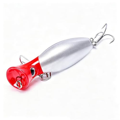 Popper Fishing Lure, JAZALIC Topwater Popper Lures 3D Eyes Fishing Accessories for Saltwater Surface Casting and Freshwater Surface Fishing, Gt Tuna Kingfish Large Predator Fish (5.11in, 1.48Oz) - color: white&red