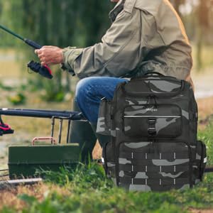 Fishing Backpack with 2 Rod Holders, Large Water Resistant Tackle Storage Bag for Fishing Gear, Fishing Bag Gifts for Men - color: Camouflage