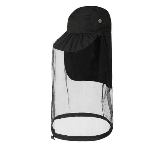 Mosquito Fishing Safari Mesh Net Hat with Neck Flap, Sun Protection Women Men Bug Cap, Hidden Netting Boonie - color: Baseball Black