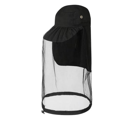 Mosquito Fishing Safari Mesh Net Hat with Neck Flap, Sun Protection Women Men Bug Cap, Hidden Netting Boonie - color: Baseball Black