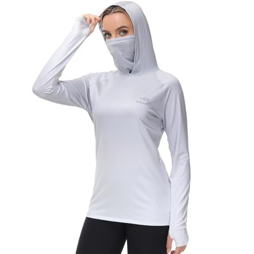 BASSDASH Women's Fishing Hoodie Shirt with Face Mask Thumb Holes UPF 50+ FS23W - color: Grey Spot Gradient, size: Medium