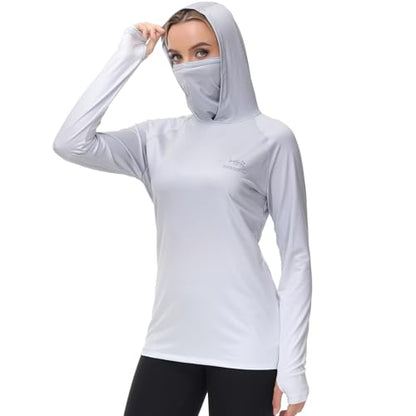 BASSDASH Women's Fishing Hoodie Shirt with Face Mask Thumb Holes UPF 50+ FS23W - color: Grey Spot Gradient, size: Small