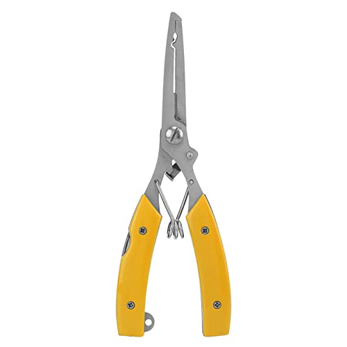 Fishing Pliers Multifunctional Stainless Steel Fishing Scissors with 2 Blades Braid Line Cutters Hook Remover - color: Yellow