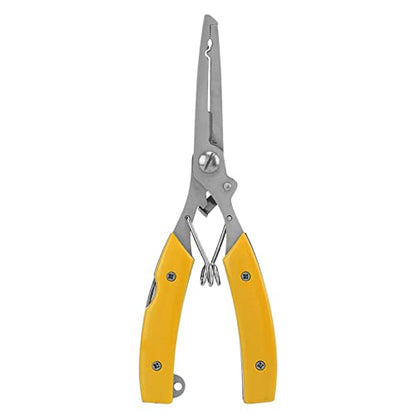 Fishing Pliers Multifunctional Stainless Steel Fishing Scissors with 2 Blades Braid Line Cutters Hook Remover - color: Yellow