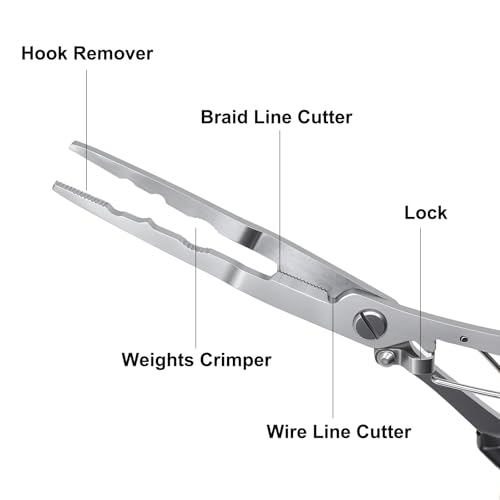 Fishing Pliers Hook Remover Tool, Stainless Steel Fishing Needle Nose Pliers Saltwater Freshwater, Fish Dehooker Plyers with Lanyard, Fish Multitool Gear with Braided Line Cutter