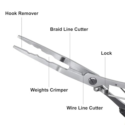 Fishing Pliers Hook Remover Tool, Stainless Steel Fishing Needle Nose Pliers Saltwater Freshwater, Fish Dehooker Plyers with Lanyard, Fish Multitool Gear with Braided Line Cutter