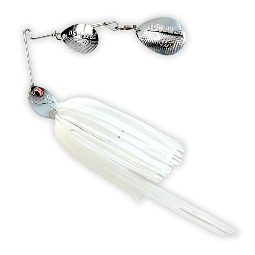 USA BASS Tackle Apache Attack Spinnerbait Type II Largemouth Smallmouth Spotted Bass Premium Fishing Bait Handtied Skirt Custom Blades Heavy Duty Hook New for 2025 - color: White Knight, size: 1/2oz - Colorado/Colorado