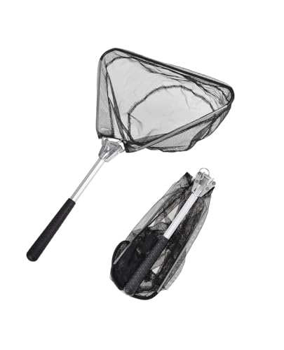 Aluminum Triangle Mini Fly Fishing Landing Net - Foldable Hand Fishing Net with Ergonomic Handle for Anglers