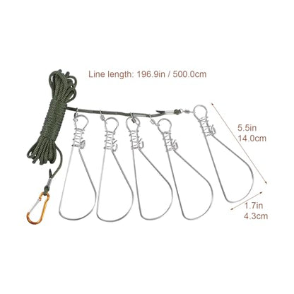 BESPORTBLE Fishing Stringer Clip ,2 Sets Fish Stringer with 5 Stainless Steel Snaps - Fish Lock/Holder for Kayak Hiking Outdoor Fishing（Random Color