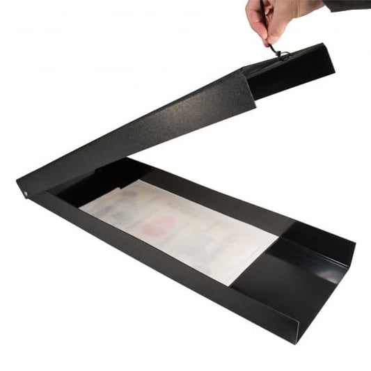 (1 PK) Commercial Grade Reusable 32"x10"x3" Rigid ABS Plastic with Lift-Top Lid & 3 Large Catch Inserts — Made in USA