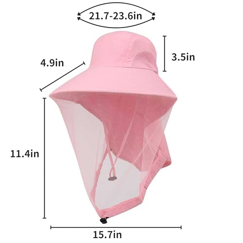 Mosquito Fishing Safari Mesh Net Hat with Neck Flap, Sun Protection Women Men Bug Cap, Hidden Netting Boonie - color: Light Pink