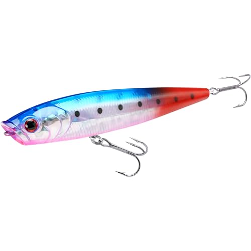 LUCKY CRAFT Gunfish 115NF Top Water Bass Fishing Lures, 4.5” Floating Lure with Cupped Mouth, Freshwater Trout and Bass Lures Fishing Gear, Accessories for Tackle Box - color: 386 Blue Pink Sardine RT (Red Tail)